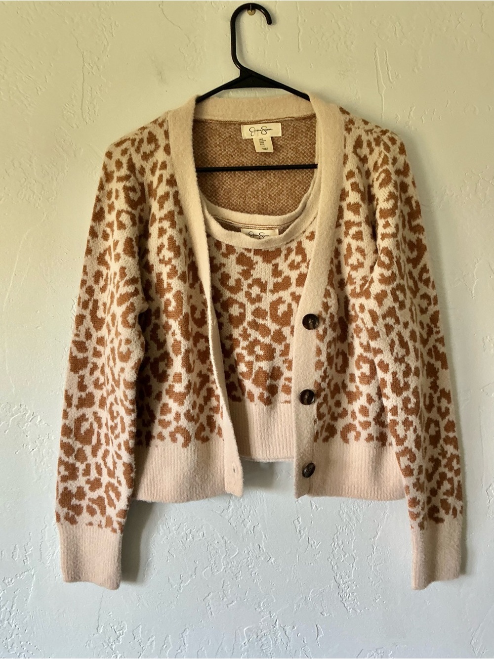 Jessica Simpson Cream & Camel Leopard-Print Sweater Set